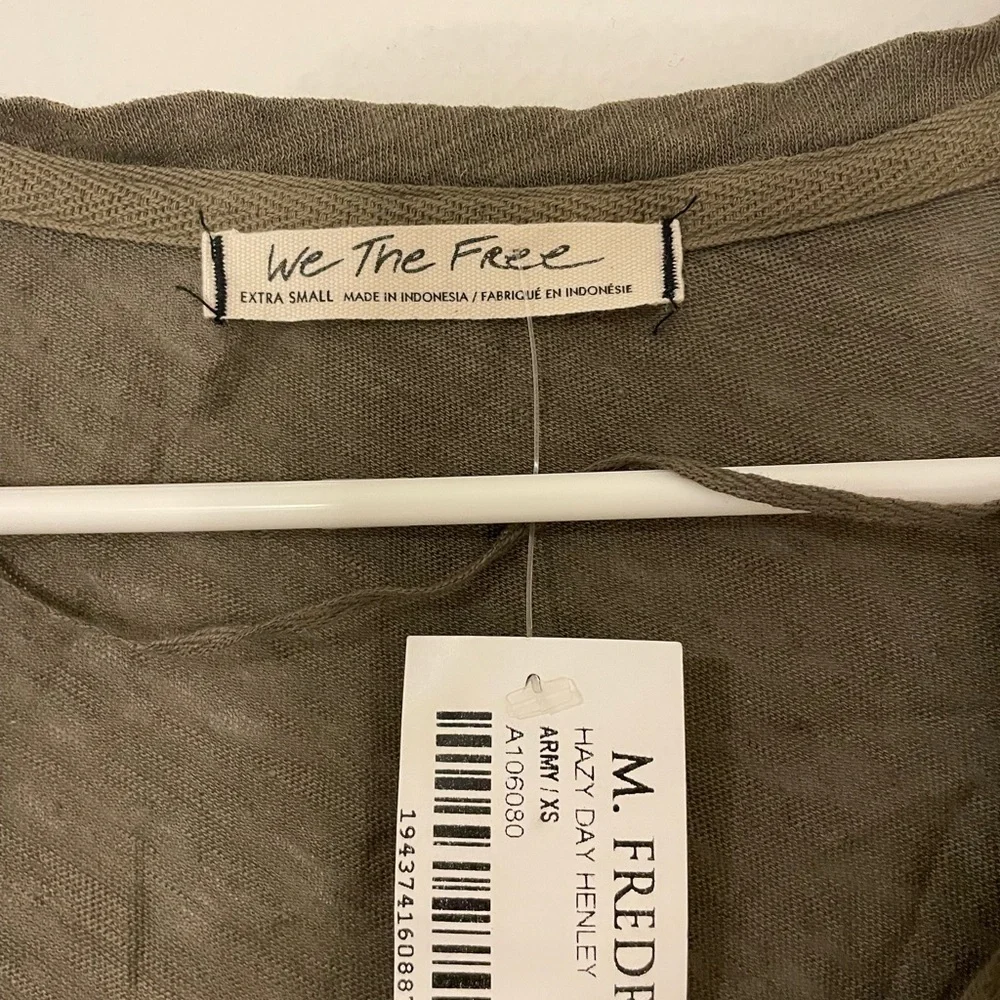 Free People Olive Raw-Edge Long Sleeve Henley - Picture 3 of 7